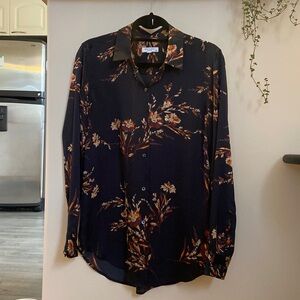 Fluid Equipment navy chiffon blouse with muted florals